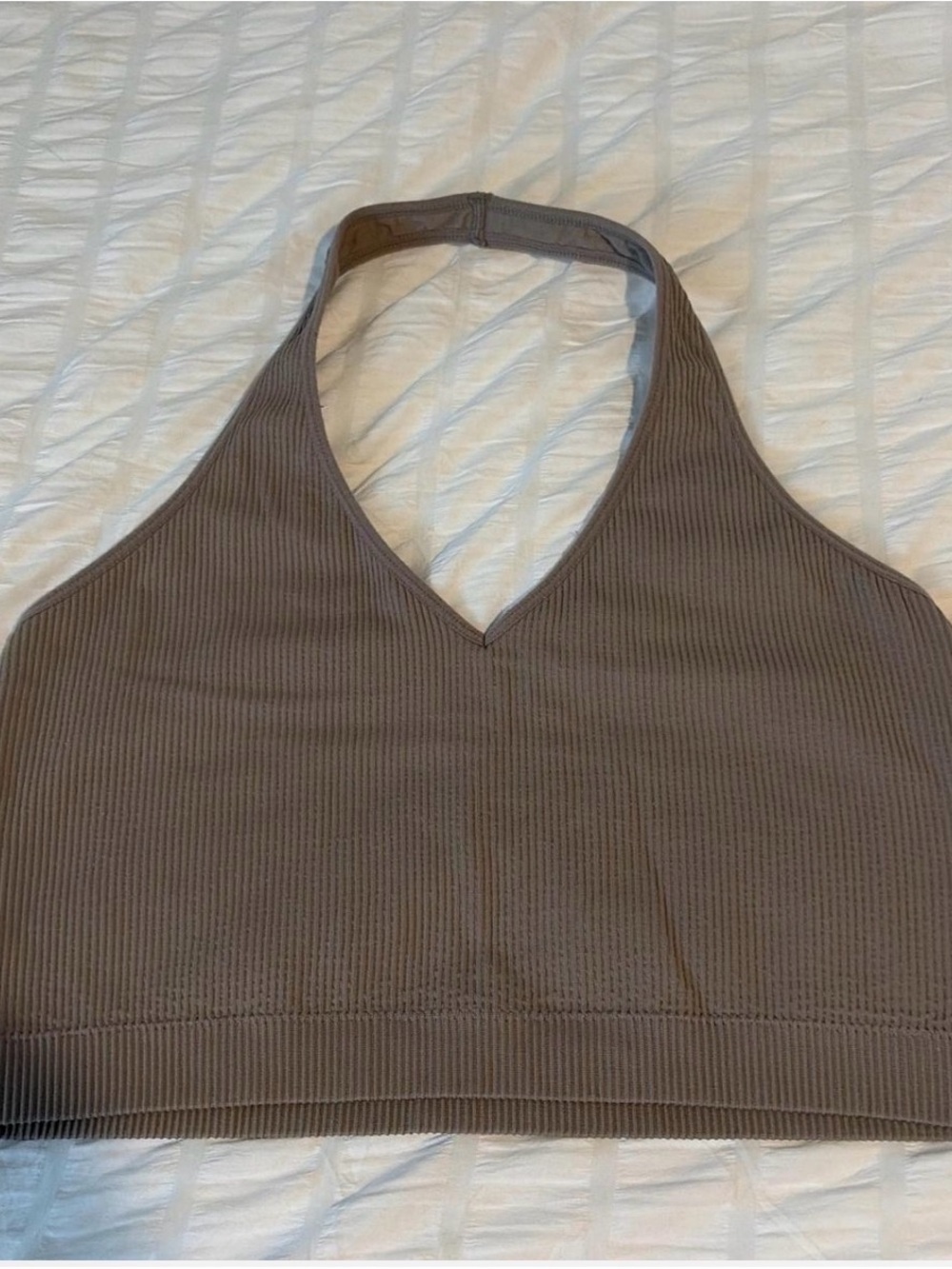 Garage Ribbed Halter Crop Top in Taupe